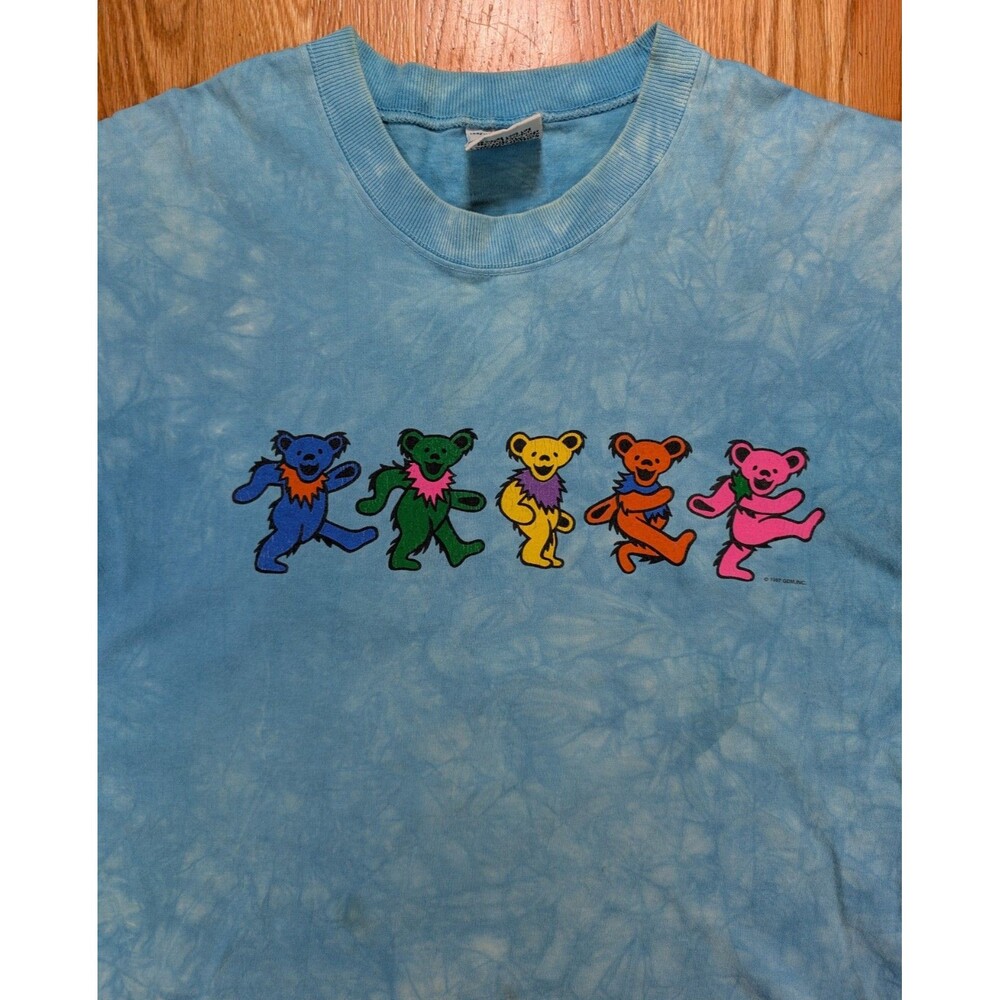 Vintage Grateful Dead Tie Dye T-Shirt Dancing Bears Mens L Liquid Blue 1997 USA